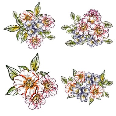 Sorunsuz vintage tarzı çiçek deseni. Renkli çiçek öğeleri