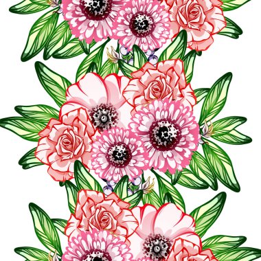Sorunsuz vintage tarzı çiçek deseni. Renkli çiçek öğeleri