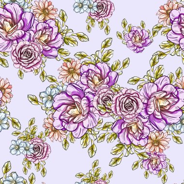 Sorunsuz vintage tarzı çiçek deseni. Renkli çiçek öğeleri