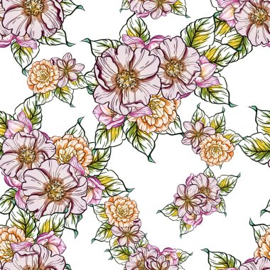 Sorunsuz vintage tarzı çiçek deseni. Renkli çiçek öğeleri