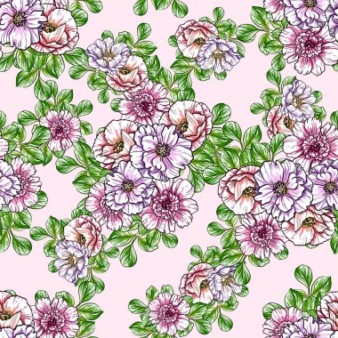 Sorunsuz vintage tarzı çiçek deseni. Renkli çiçek öğeleri