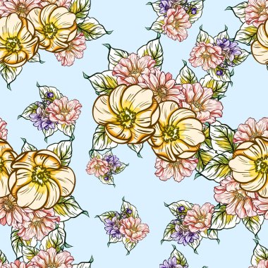 Sorunsuz vintage tarzı çiçek deseni. Renkli çiçek öğeleri