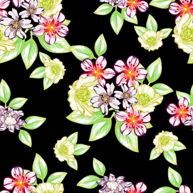 Sorunsuz vintage tarzı çiçek deseni. Renkli çiçek öğeleri