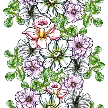 Sorunsuz vintage tarzı çiçek deseni. Renkli çiçek öğeleri