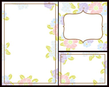 Klasik çiçek düğün kartları seti. Çiçek elementleri ve çerçeveleri.