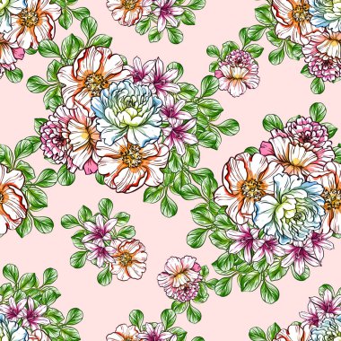 Sorunsuz vintage tarzı çiçek deseni. Renkli çiçek öğeleri