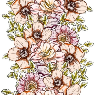 Sorunsuz vintage tarzı çiçek deseni. Renkli çiçek öğeleri