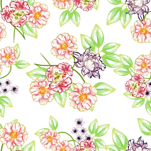 Modèle Fleur Style Vintage Sans Couture Éléments Floraux Couleur — Image vectorielle