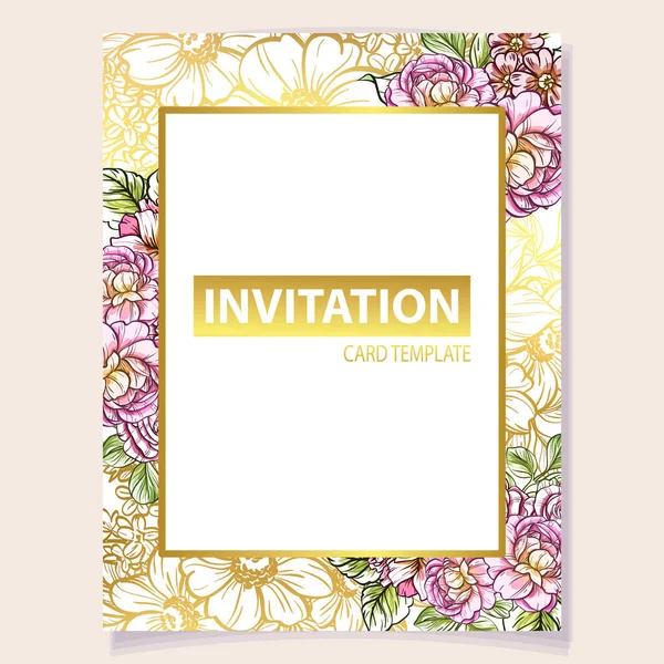 Colored Invitation Card Vintage Style Flower Pattern Floral Elements Color — Stock Vector