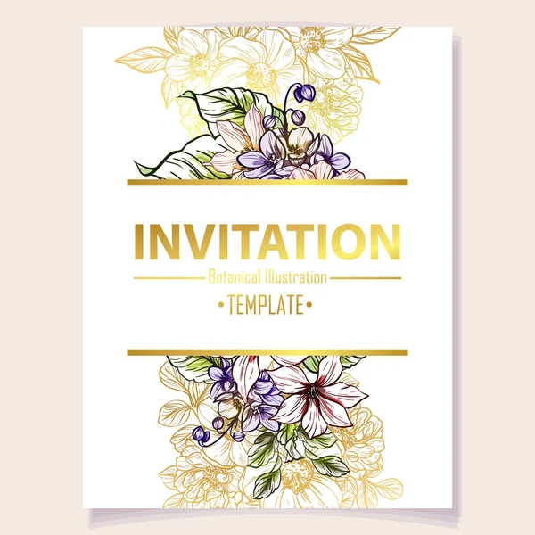 Carte Invitation Colorée Motif Fleurs Style Vintage Éléments Floraux Couleur — Image vectorielle