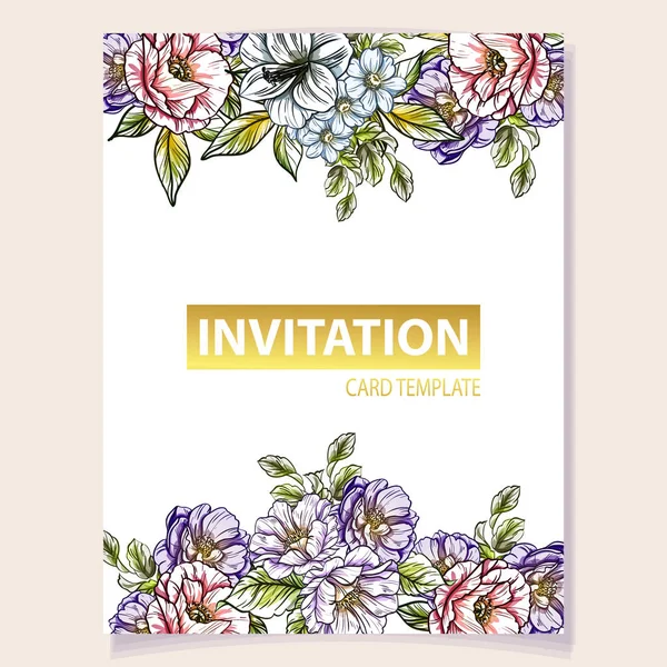 Färgade Inbjudningskort Vintage Stil Blommönster Blommiga Inslag Färg — Stock vektor