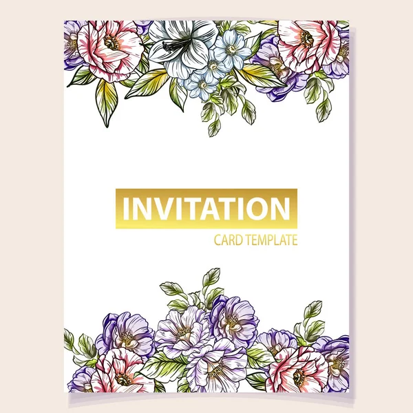 Carte Invitation Colorée Motif Fleurs Style Vintage Éléments Floraux Couleur — Image vectorielle