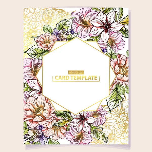 Colored Invitation Card Vintage Style Flower Pattern Floral Elements Color — Stock Vector