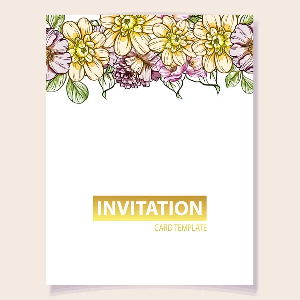 Colored Invitation Card Vintage Style Flower Pattern Floral Elements Color — Stock Vector