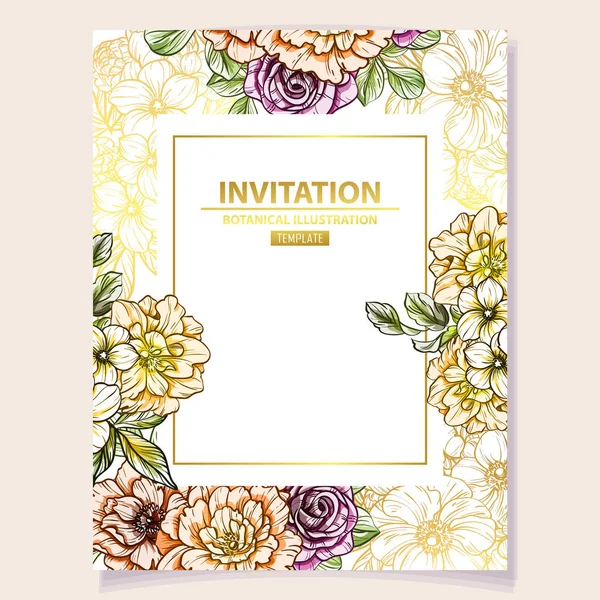 Colored Invitation Card Vintage Style Flower Pattern Floral Elements Color — Stock Vector