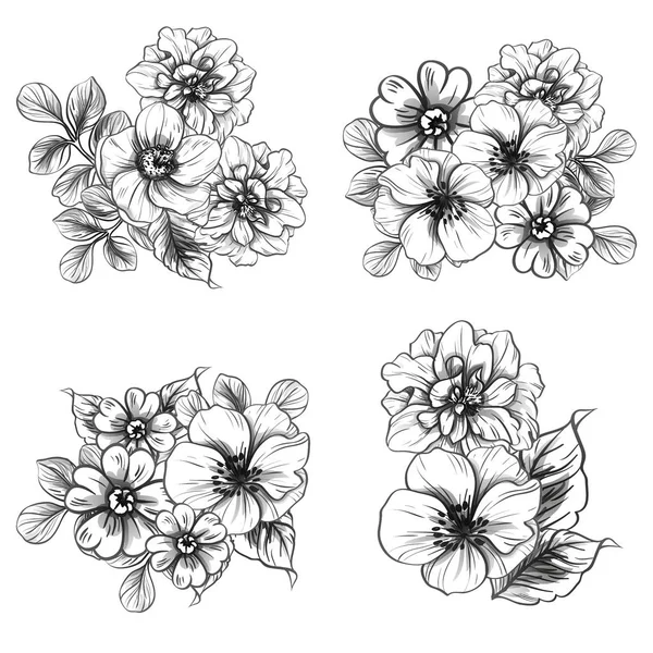 Απρόσκοπτη Στυλ Vintage Λουλούδι Μοτίβο Floral Στοιχεία Μαύρο Και Άσπρο — Διανυσματικό Αρχείο