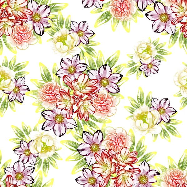 Modèle Fleur Style Vintage Sans Couture Éléments Floraux Couleur — Image vectorielle