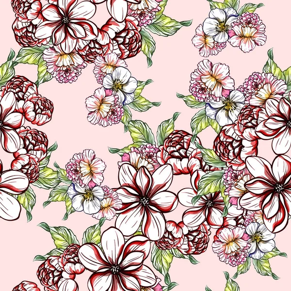 Modèle Fleur Style Vintage Sans Couture Éléments Floraux Couleur — Image vectorielle