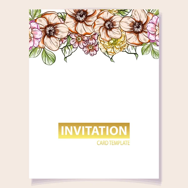 Colored Invitation Card Vintage Style Flower Pattern Floral Elements Color — Stock Vector