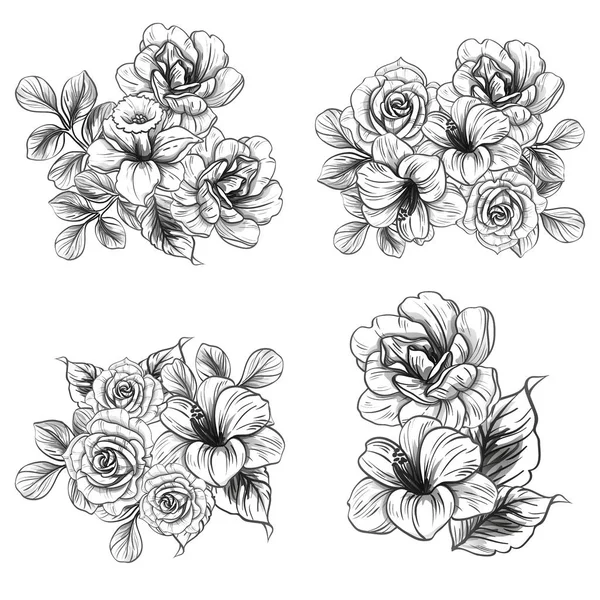 Patrón Flores Estilo Vintage Sin Costuras Elementos Florales Blanco Negro — Vector de stock