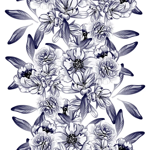 Modèle Fleur Monochrome Sans Couture Style Vintage Éléments Floraux — Image vectorielle