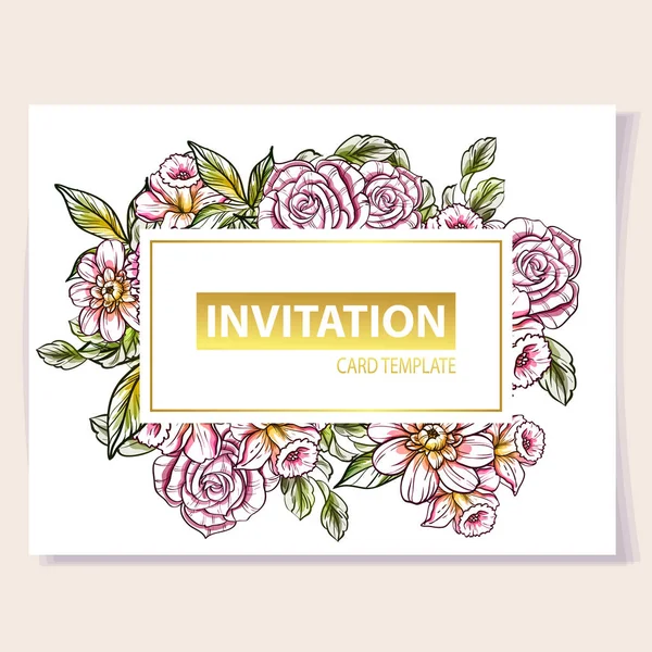 Carte Invitation Colorée Motif Fleurs Style Vintage Éléments Floraux Couleur — Image vectorielle