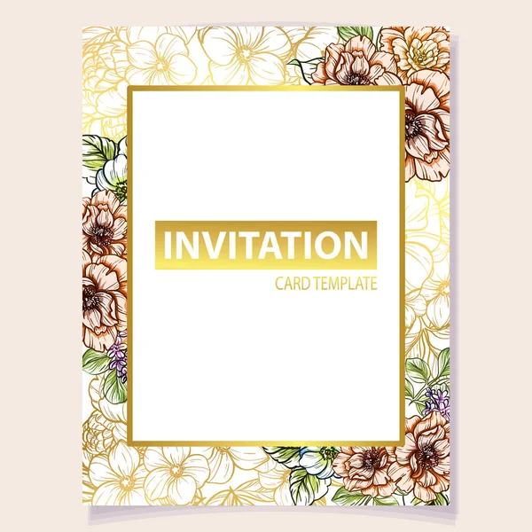 Tarjeta Invitación Color Patrón Flores Estilo Vintage Elementos Florales Color — Archivo Imágenes Vectoriales