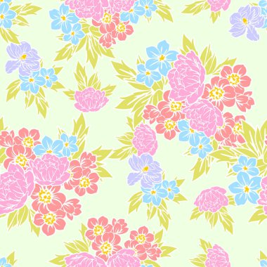 Sorunsuz vintage tarzı çiçek deseni. Renkli çiçek öğeleri