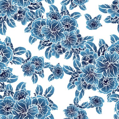Sorunsuz vintage tarzı tek renkli renkli çiçek deseni. Çiçek öğeleri.