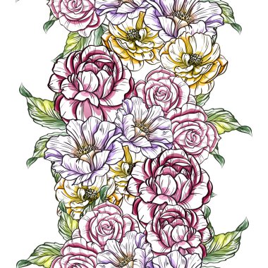 Sorunsuz vintage tarzı çiçek deseni. Renkli çiçek öğeleri