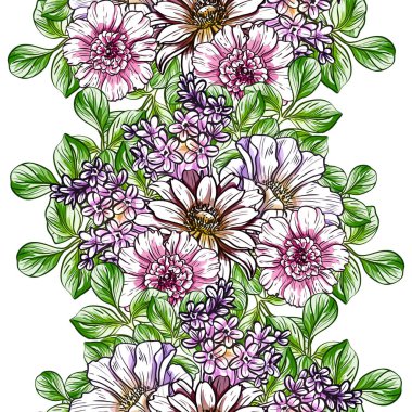 Sorunsuz vintage tarzı çiçek deseni. Renkli çiçek öğeleri