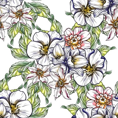 Sorunsuz vintage tarzı çiçek deseni. Renkli çiçek öğeleri
