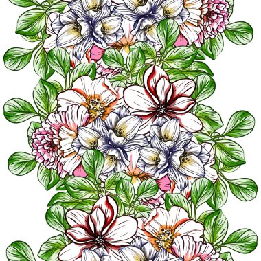 Sorunsuz vintage tarzı çiçek deseni. Renkli çiçek öğeleri