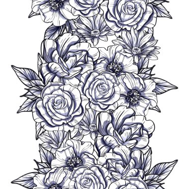 Sorunsuz vintage tarzı tek renkli renkli çiçek deseni. Çiçek öğeleri.