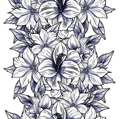 Sorunsuz vintage tarzı tek renkli renkli çiçek deseni. Çiçek öğeleri.