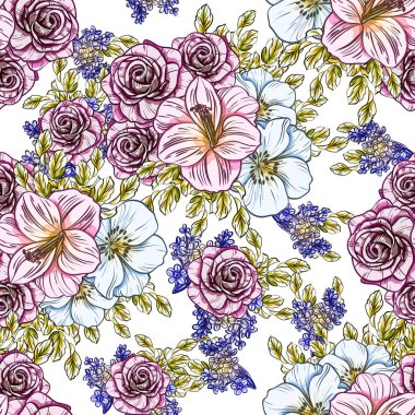 Sorunsuz vintage tarzı çiçek deseni. Renkli çiçek öğeleri