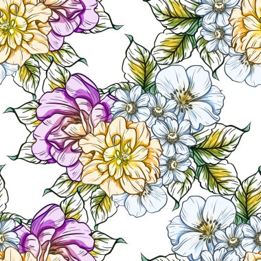 Sorunsuz vintage tarzı çiçek deseni. Renkli çiçek öğeleri