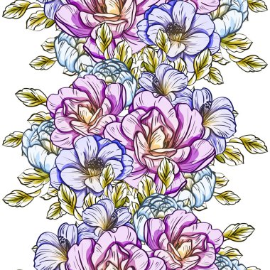 Sorunsuz vintage tarzı çiçek deseni. Renkli çiçek öğeleri