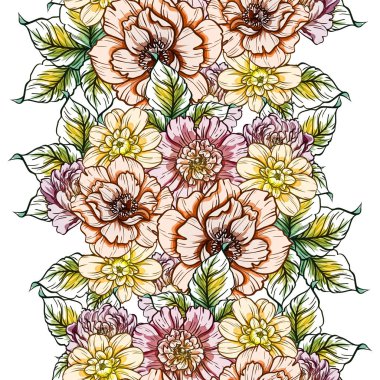 Sorunsuz vintage tarzı çiçek deseni. Renkli çiçek öğeleri