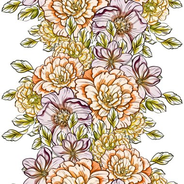 Sorunsuz vintage tarzı çiçek deseni. Renkli çiçek öğeleri