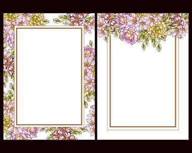 Klasik çiçek düğün kartları seti. Çiçek elementleri ve çerçeveleri.