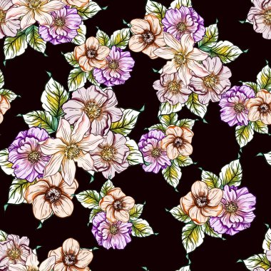 Sorunsuz vintage tarzı çiçek deseni. Renkli çiçek öğeleri