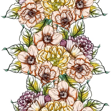 Sorunsuz vintage tarzı çiçek deseni. Renkli çiçek öğeleri