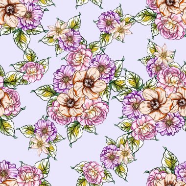 Sorunsuz vintage tarzı çiçek deseni. Renkli çiçek öğeleri
