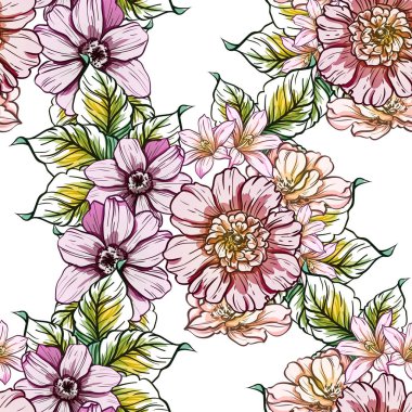 Sorunsuz vintage tarzı çiçek deseni. Renkli çiçek öğeleri