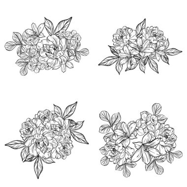 Sorunsuz vintage tarzı çiçek deseni. Siyah ve beyaz çiçek öğeleri.