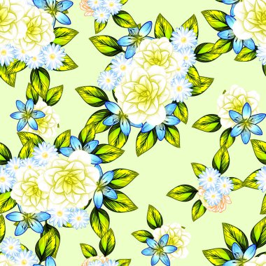 Sorunsuz vintage tarzı çiçek deseni. Renkli çiçek öğeleri