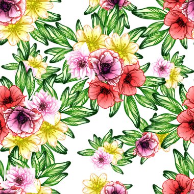 Sorunsuz vintage tarzı çiçek deseni. Renkli çiçek öğeleri