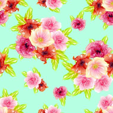 Sorunsuz vintage tarzı çiçek deseni. Renkli çiçek öğeleri