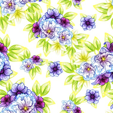 Sorunsuz vintage tarzı çiçek deseni. Renkli çiçek öğeleri